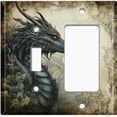 thumbnail image 1 of Metal Light Switch Wall Plate Outlet Cover (Printed Image of Black Dragon - 2 Gang Toggle/GFI Rocker), 1 of 1