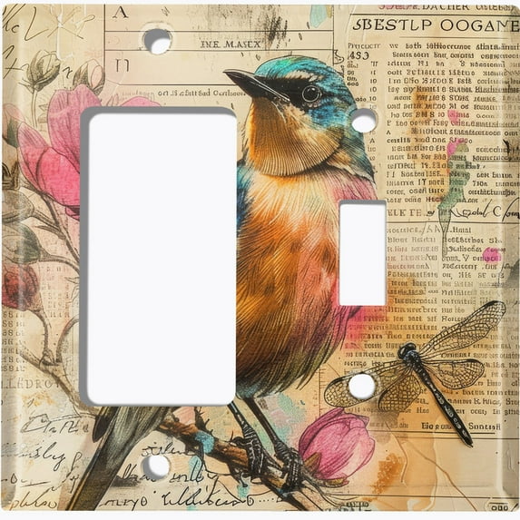 Metal Light Switch Wall Plate Outlet Cover (Printed Image of Blue Bird Scrapbook Art - 2 Gang GFI Rocker/Toggle)
