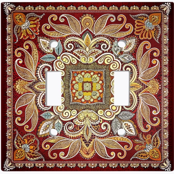 Metal Light Switch Wall Plate Outlet Cover (Printed Image of Bohemian Floral Mandala - Double Toggle)