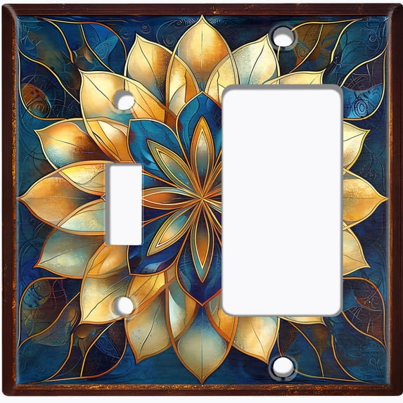 Metal Light Switch Wall Plate Outlet Cover (Printed Image of Bright Yellow Flower - 2 Gang Toggle/GFI Rocker)