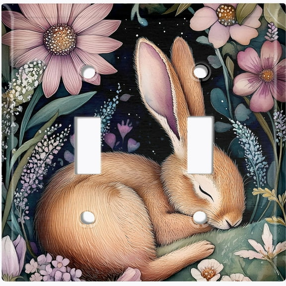 Metal Light Switch Wall Plate Outlet Cover (Printed Image of Bunny in Foliage - Double Toggle)