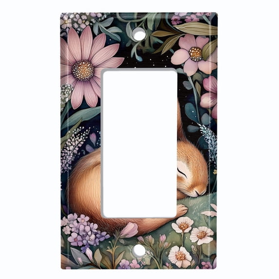 Metal Light Switch Wall Plate Outlet Cover (Printed Image of Bunny in Foliage - Single GFI/Rocker)