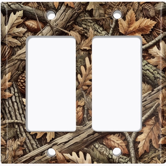 Metal Light Switch Wall Plate Outlet Cover (Printed Image of Camo Foliage - Double GFI/Rocker)