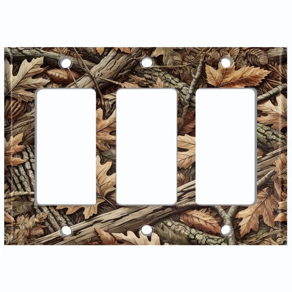 Metal Light Switch Wall Plate Outlet Cover (Printed Image of Camo Foliage - Triple GFI/Rocker)