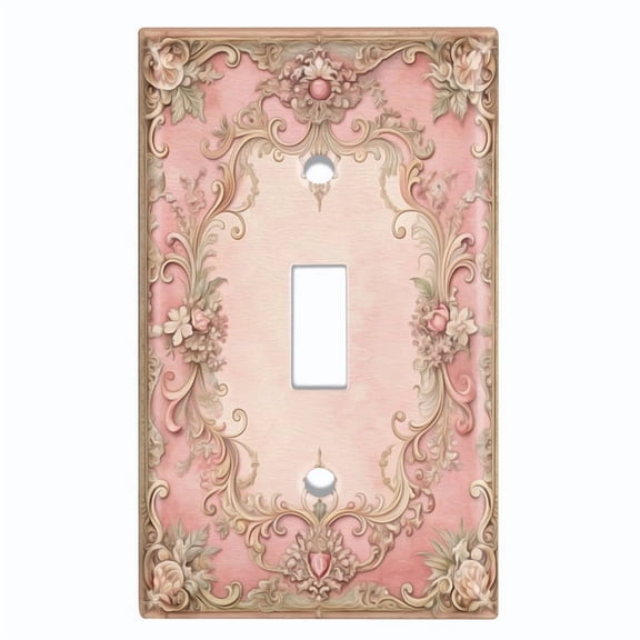 Metal Light Switch Wall Plate Outlet Cover (Printed Image of Carved Floral Frame - Single Toggle)
