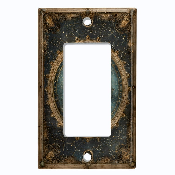Metal Light Switch Wall Plate Outlet Cover (Printed Image of Celestial Frame Mandala - Single GFI/Rocker)