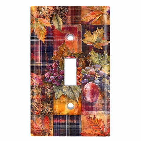 Metal Light Switch Wall Plate Outlet Cover (Printed Image of Checkered Autumn Plaid Design - Single Toggle)
