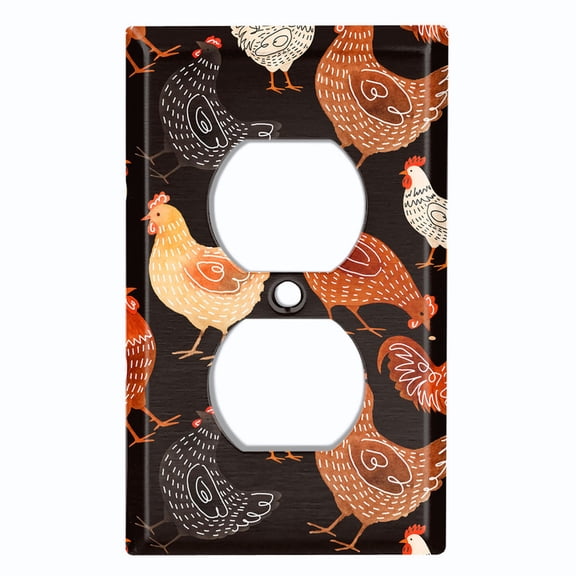 Metal Light Switch Wall Plate Outlet Cover (Printed Image of Chickens and Roosters - Single Duplex)