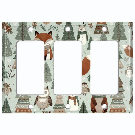 Metal Light Switch Wall Plate Outlet Cover (Printed Image of Christmas Animals - Triple GFI/Rocker)