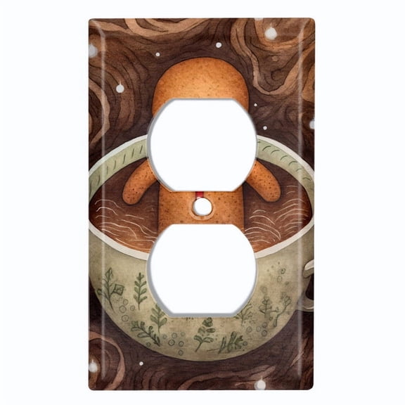 Metal Light Switch Wall Plate Outlet Cover (Printed Image of Christmas Gingerbread Man - Single Duplex)