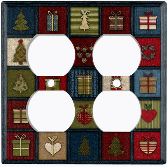 Metal Light Switch Wall Plate Outlet Cover (Printed Image of Christmas Quilt - Double Duplex)
