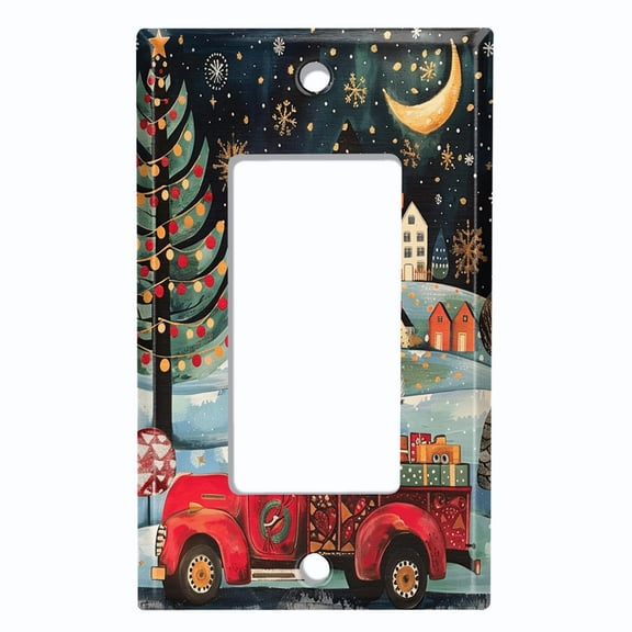 Metal Light Switch Wall Plate Outlet Cover (Printed Image of Christmas Village - Single GFI/Rocker)