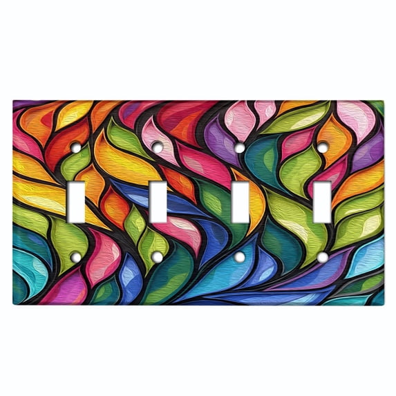 Metal Light Switch Wall Plate Outlet Cover (Printed Image of Colorful Abstract Pattern - Quad Toggle)