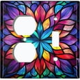 thumbnail image 1 of Metal Light Switch Wall Plate Outlet Cover (Printed Image of Colorful Stained Glass Flower - 2 Gang Duplex/Toggle), 1 of 1