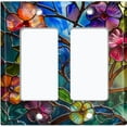 thumbnail image 1 of Metal Light Switch Wall Plate Outlet Cover (Printed Image of Colorful Stained Glass Flowers - Double GFI/Rocker), 1 of 1