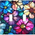thumbnail image 1 of Metal Light Switch Wall Plate Outlet Cover (Printed Image of Colorful Stained Glass Flowers - Double Toggle), 1 of 1