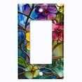 thumbnail image 1 of Metal Light Switch Wall Plate Outlet Cover (Printed Image of Colorful Stained Glass Flowers - Single GFI/Rocker), 1 of 1