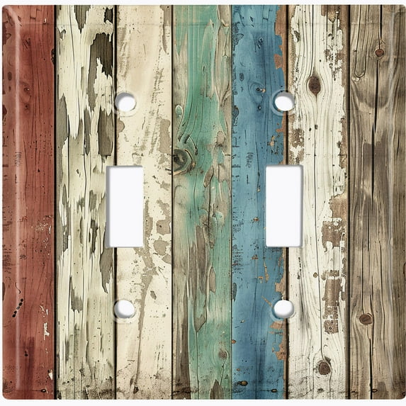 Metal Light Switch Wall Plate Outlet Cover (Printed Image of Colorful Wooden Planks - Double Toggle)