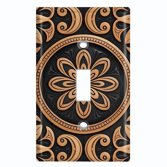 Metal Light Switch Wall Plate Outlet Cover (Printed Image of Copper Floral Art Deco - Single Toggle)