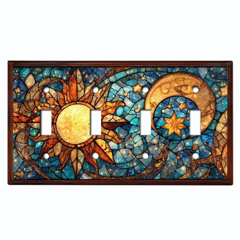 Metal Light Switch Wall Plate Outlet Cover (Printed Image of Cosmic Stained Glass - Quad Toggle)