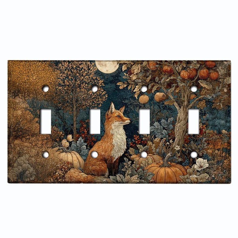 Metal Light Switch Wall Plate Outlet Cover (Printed Image of Cottagecore Fox - Quad Toggle)