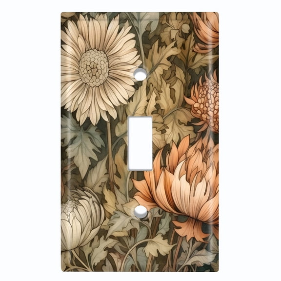 Metal Light Switch Wall Plate Outlet Cover (Printed Image of Dahlia Flower Pattern - Single Toggle)