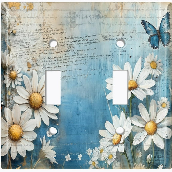 Metal Light Switch Wall Plate Outlet Cover (Printed Image of Daisy Junk Journal - Double Toggle)