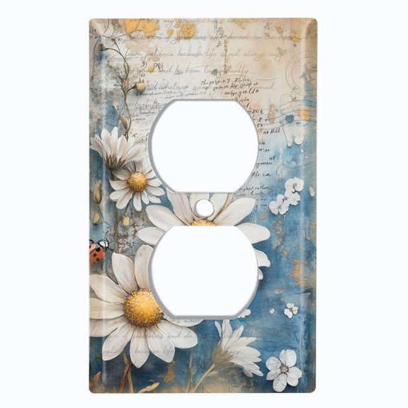 Metal Light Switch Wall Plate Outlet Cover (Printed Image of Daisy Junk Journal - Single Duplex)