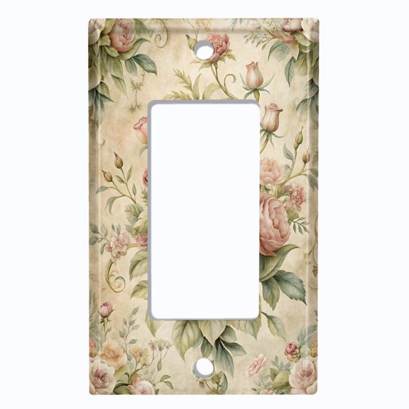 Metal Light Switch Wall Plate Outlet Cover (Printed Image of Damask Floral Foliage - Single GFI/Rocker)