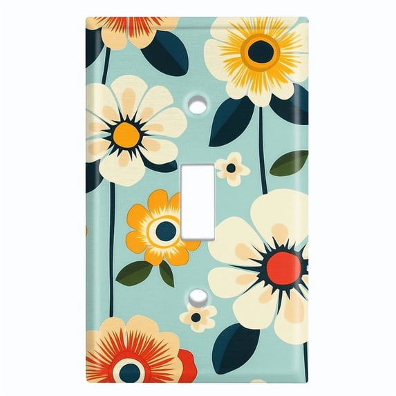 Metal Light Switch Wall Plate Outlet Cover (Printed Image of Damask Wildflowers - Single Toggle)
