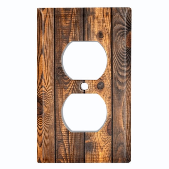 Metal Light Switch Wall Plate Outlet Cover (Printed Image of Dark Rustic Wood Planks - Single Duplex)