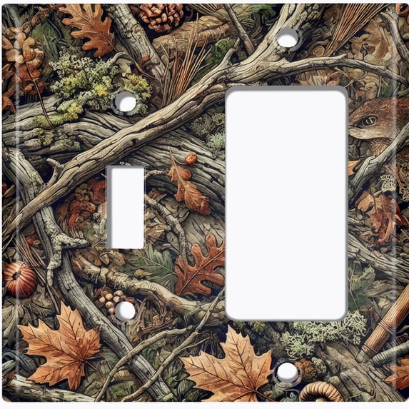 Metal Light Switch Wall Plate Outlet Cover (Printed Image of Deadwood Camo - 2 Gang Toggle/GFI Rocker)