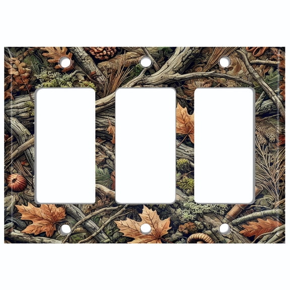 Metal Light Switch Wall Plate Outlet Cover (Printed Image of Deadwood Camo - Triple GFI/Rocker)