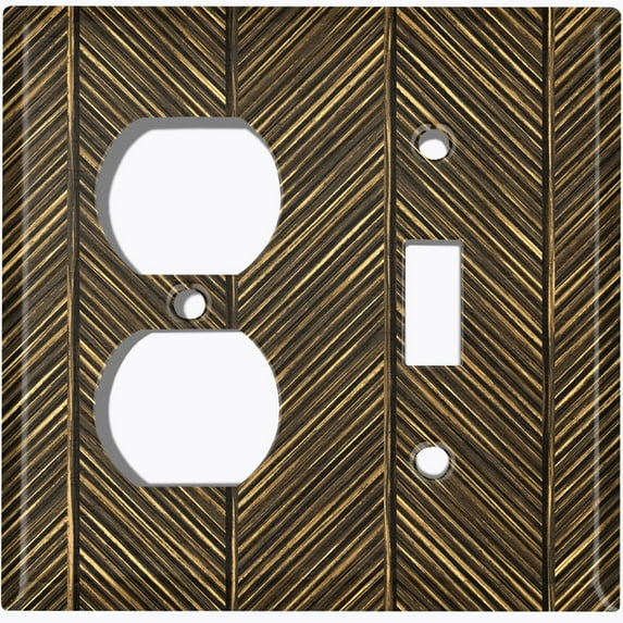 Metal Light Switch Wall Plate Outlet Cover (Printed Image of Distressed Dark Wood - 2 Gang Duplex/Toggle)