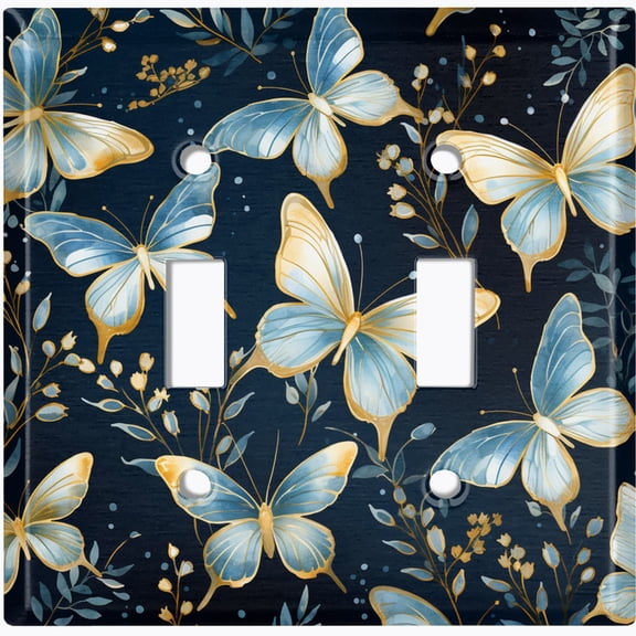 Metal Light Switch Wall Plate Outlet Cover (Printed Image of Elegant Butterflies - Double Toggle)