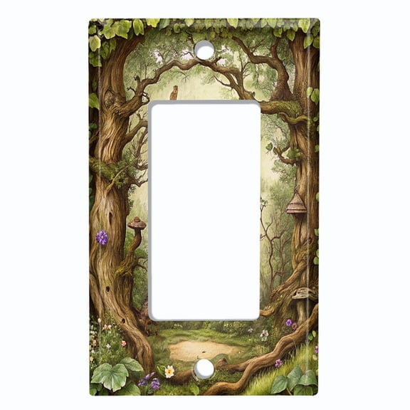 Metal Light Switch Wall Plate Outlet Cover (Printed Image of Enchanted Forest - Single GFI/Rocker)