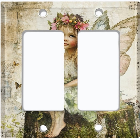 Metal Light Switch Wall Plate Outlet Cover (Printed Image of Fairy Princess - Double GFI/Rocker)