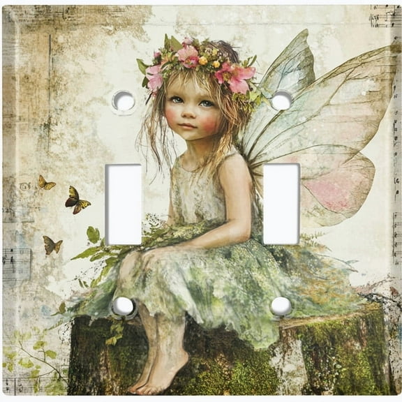 Metal Light Switch Wall Plate Outlet Cover (Printed Image of Fairy Princess - Double Toggle)