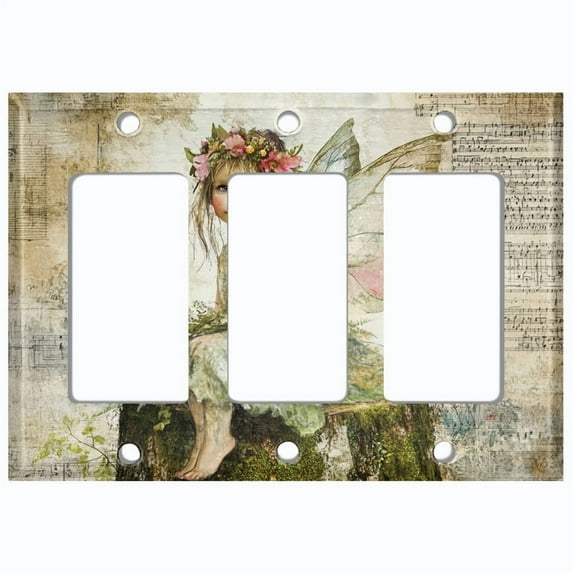 Metal Light Switch Wall Plate Outlet Cover (Printed Image of Fairy Princess - Triple GFI/Rocker)