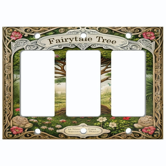 Metal Light Switch Wall Plate Outlet Cover (Printed Image of Fairytale Tree - Triple GFI/Rocker)