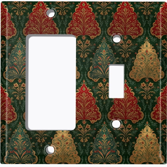 Metal Light Switch Wall Plate Outlet Cover (Printed Image of Fancy Colorful Damask - 2 Gang GFI Rocker/Toggle)