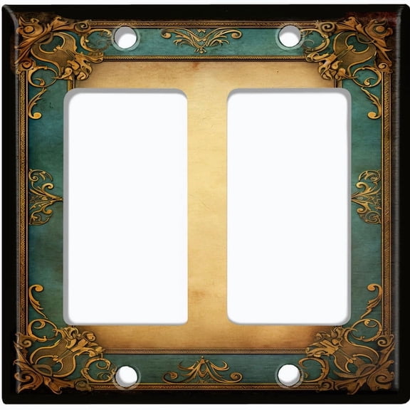 Metal Light Switch Wall Plate Outlet Cover (Printed Image of Fancy Floral Frame - Double GFI/Rocker)