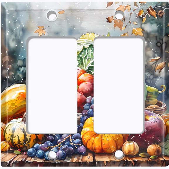 Metal Light Switch Wall Plate Outlet Cover (Printed Image of Farmhouse Harvest - Double GFI/Rocker)