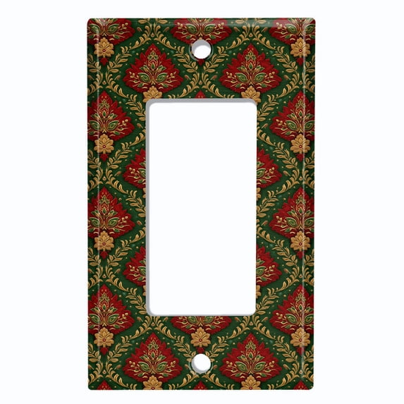 Metal Light Switch Wall Plate Outlet Cover (Printed Image of Festive Damask Pattern - Single GFI/Rocker)