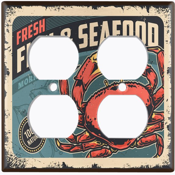 Metal Light Switch Wall Plate Outlet Cover (Printed Image of Fishers Market Sign - Double Duplex)