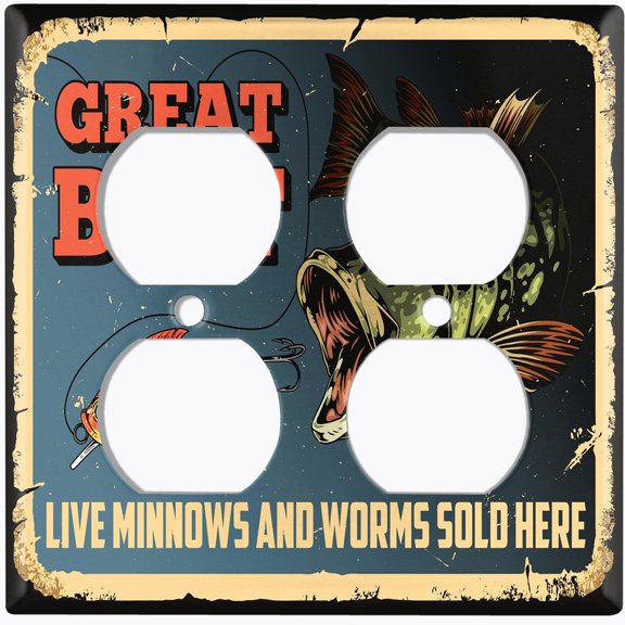 Metal Light Switch Wall Plate Outlet Cover (Printed Image of Fishers Shop Sign - Double Duplex)