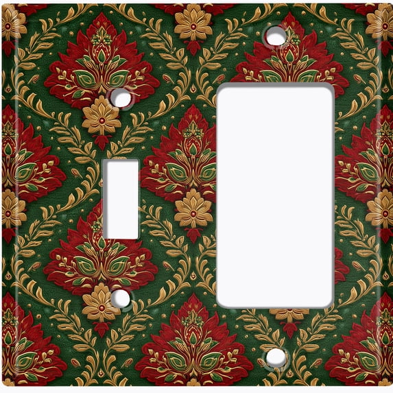 Metal Light Switch Wall Plate Outlet Cover (Printed Image of Floral Damask Pattern - 2 Gang Toggle/GFI Rocker)