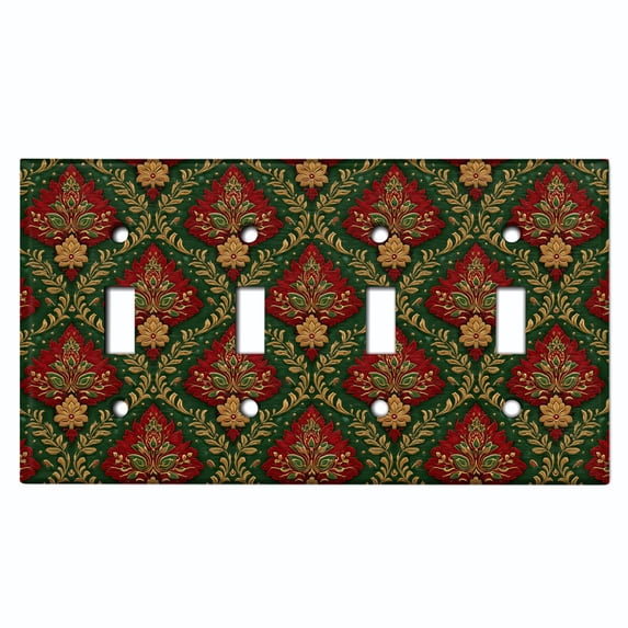 Metal Light Switch Wall Plate Outlet Cover (Printed Image of Floral Damask Pattern - Quad Toggle)