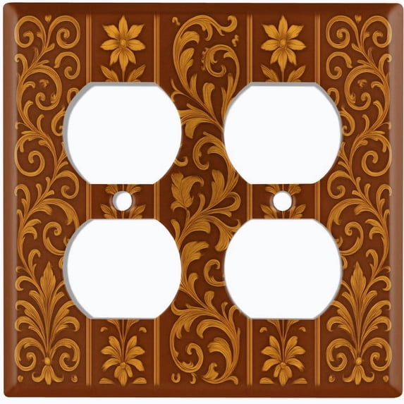 Metal Light Switch Wall Plate Outlet Cover (Printed Image of Floral Design - Double Duplex)