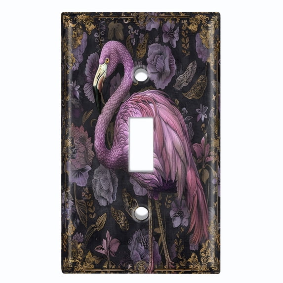 Metal Light Switch Wall Plate Outlet Cover (Printed Image of Floral Flamingo - Single Toggle)